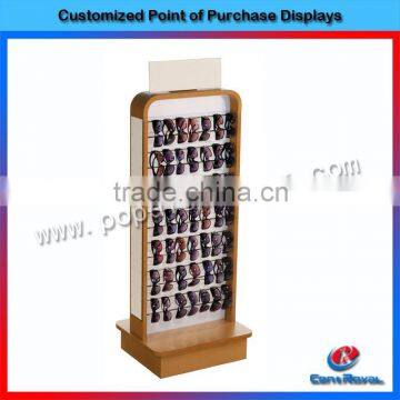 Promotional floor two sides wooden display shelf for sunglasses