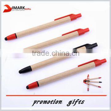 Professional manufacture eco friendly recycled Kraft paper pen with touch screen