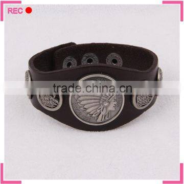 Leather cuff bracelet engraved indian, leather bracelets for men