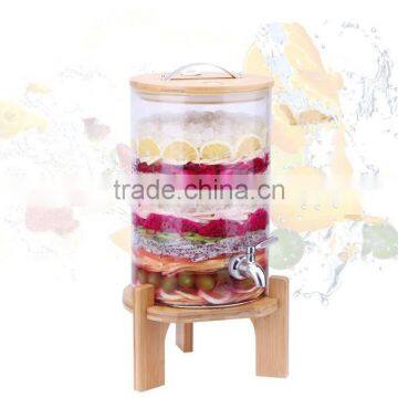 3L water glass beverage dispensers in bamboo stand set