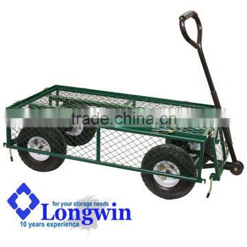 300kg Garden 4 Wheel Mesh Side Cart Farm Barrow Wagon Trailer Trolley