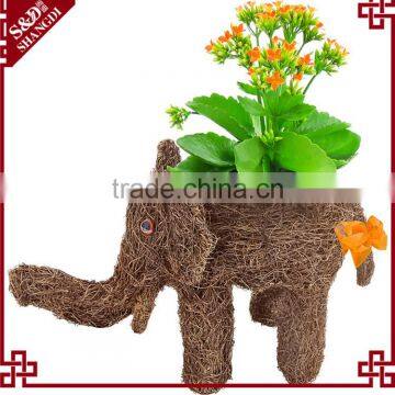 Cute natural material woven indoor decorative animal elephant planter