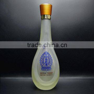 Water-drop shape long neck frosted glass bottle for liquor