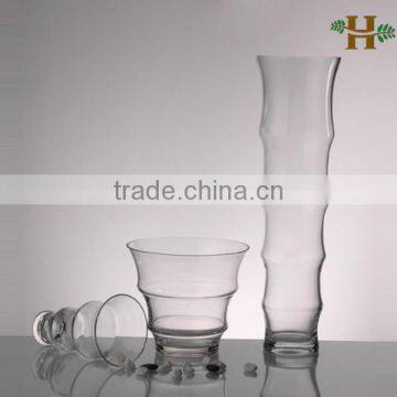 Handmade big mouth thread glass vase, clear home use wavy glassware