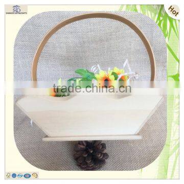 Hand Carved Large Arched Handle Wood Flower Basket