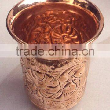 NICELY EMBOSSED HAND 100% PURE COPPER CUP TUMBLER FOR WATER, BEER, MOSCOW MULE, VODKA