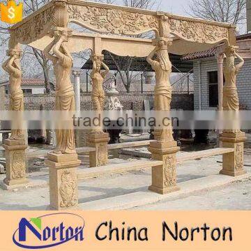 Yellow ornament garden marble large pavilion with lady statues NTGM-029Y