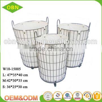 Wholesale Custom High Quality Handmade White Durable Wicker Metal Fabric Laundry Basket photo-4