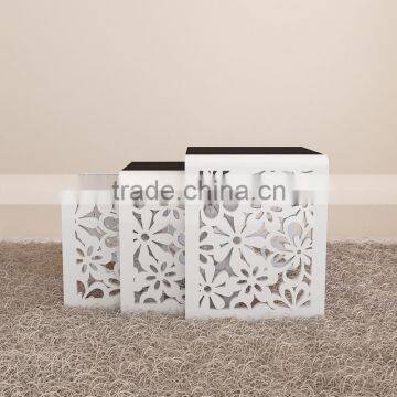 Nest Table Set of 3 With High Glossy MDF Wood Side Table With Carving Flower Living Room Coffee Table With Glass photo-2