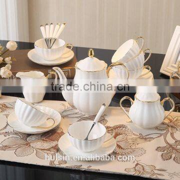 High quality bone china royal style 15pcs coffee set with gold rim