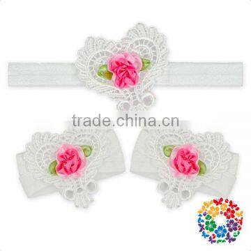 Beautiful Flower Pattern Barefoot Sandals With Headband Factory Cheap Wholesale Baby Sandals