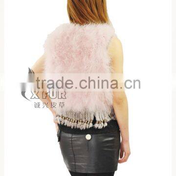 CX-G-B-79D Women Clothes Rabbit Fur Tassels Turkey Wholesale Feather Vest photo-2
