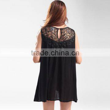 Black O Neck Korean Lace Casual Blouse for Fat Woman photo-2