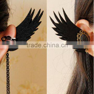 Gothic Long Tassel Chain Earrings,cute Wings Long Ear Cuff,girls Cosplay Comic Earrings for no Hole Ears photo-3