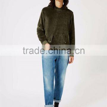 MGOO Plain Basic Velour Classic Fit Hoodie Front Pocket Olive Green Velvet Pullover Men photo-5