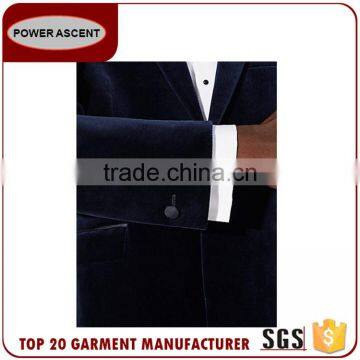 OEM Service High Quality French Trendy Arrow Lapel Single Button Velvet Blazer Coat Pant Suit For Men photo-4