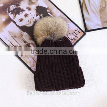 13 Colors Large 15cm Women Ball Hat Winter Real Raccoon Fur Pom Pom Knitted Beanie Skull Ski Cap Bobble Hat Pom Attached Hasp photo-6