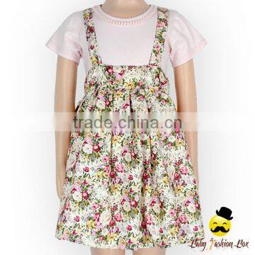 Summer Frock Design Cotton Flower Pattern Printed Baby Girl Suspender Floral School Uniform Rustic Dress photo-2