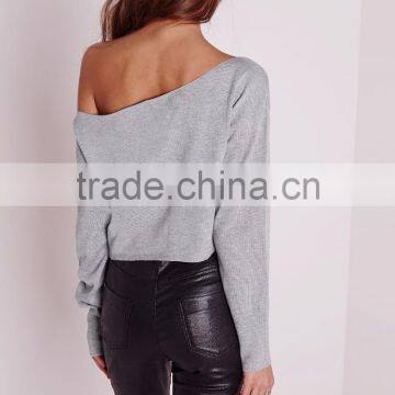Women Standout Donut Print Pullover Long Sleeves Cropped Jumper Grey photo-3