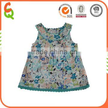 2016 Summer Latest Design Printed Flower Party Dress for Baby Girls