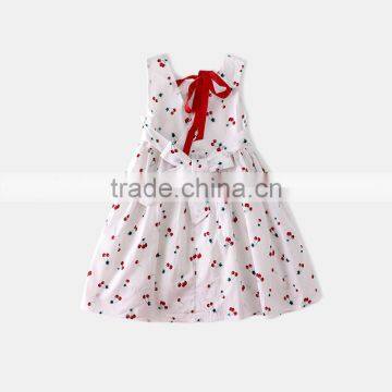Factory Supply Full Cherry Printing Lovely Dress for Little Girls