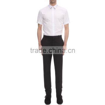 2015 KAIYA Double Collar Contrast Stripe Fancy Short Sleeve Button Front Dress Shirt Bank Office Wearing