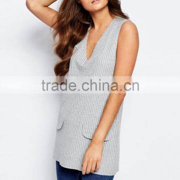 2016 Guangzhou Shandao OEM Custom Summer Women Sexy Sleeveless Deep V Neck Striped Cotton Latest Fashion Long Top Design photo-2