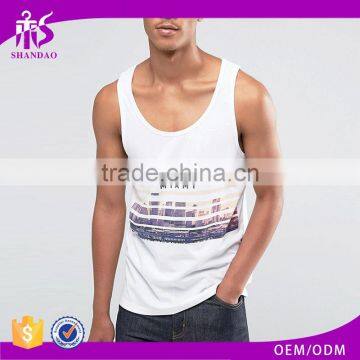 2017 Guangzhou Shandao OEM Wholesale Summer 95% Cotton 5% Spandex Mens Custom Running Tank Top Gym
