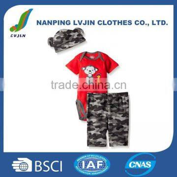 Infant & Toddlers Clothing Baby Boys 3 Piece Red Bodysuit and Camouflage color Pant Set