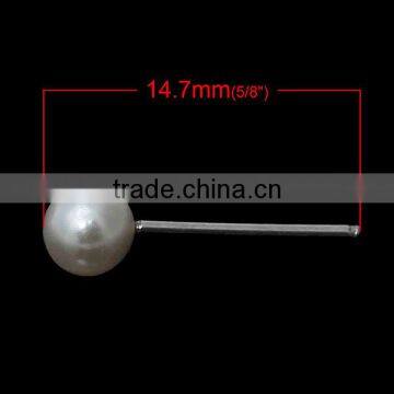 Acrylic Pearl Imitation Earring Findings Ear Studs Findings Round Beige With Stoppers 4.0mm, 100Pairs photo-2