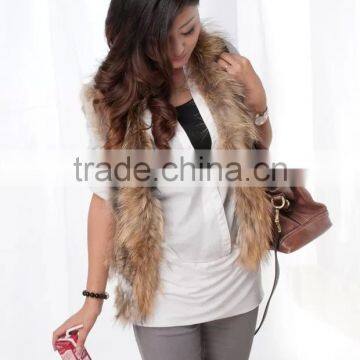 Brown Rabbit Fur Knitted Vest Dyed Color Raccoon Fur Vest for Women Spring Fall Winter photo-3