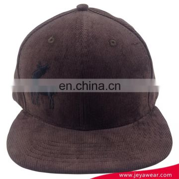 Brown corduroy baseball cap high profile snapback cap with PU leather back strap