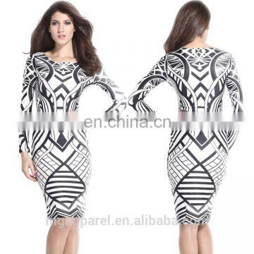 wholesale fashion black white long sleeves sexy tight dress fitting bodycon midi dress for mature women