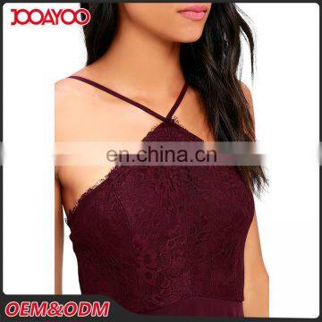 Elegant Strap Lace Bodice Burgundy Maxi Chiffon Lady Dresses Women's Wholesale Long Evening Dress photo-5