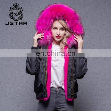 Goods in Stock 2017 New Arrive Black Bomber Jacket With Raccoon Fur Collar photo-5