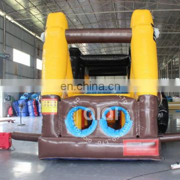 Inflatable Fire Truck Obstacle Course Equipment With Basetball Hoop