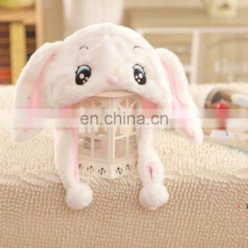 lovely plush animal design head hat white rabbit plush winter hat for kids with long ears