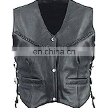 HMB-3271A LEATHER VEST BIKER STYLE BRAIDS COAT BLACK