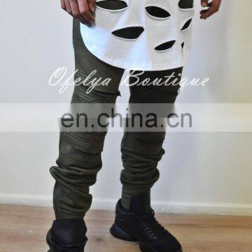 Low Crotch Cotton Disstressed Knee Pants for Men Slim-Fit Es / Activewear Sportswear Trouser Jogger