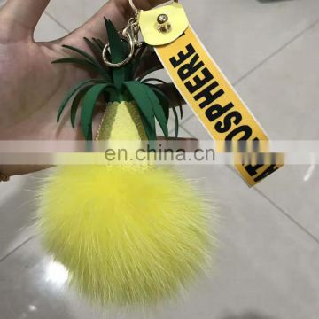 hot selling Christmas gift Cute pineapple Fur Key Chain Pom Pom Car key Ring