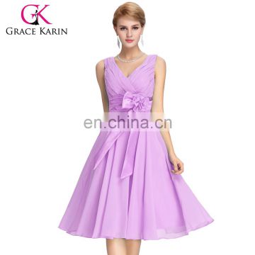 Grace Karin Deep V-Neck A Line Sleeveless Chiffon Short Bridesmaid Dresses Patterns CL6015-4#