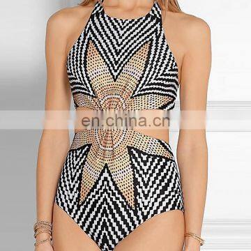 Placement Print Hollow Sexy Mayokini Swimwear Female One Piece Bathing Suits Women Monokini Ladies Swimsuit photo-2