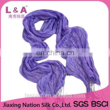 100% crinkle silk scarf purple color