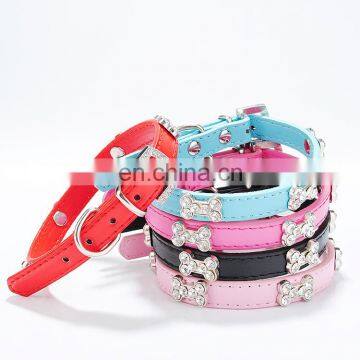 Best selling pu material dog fancy collar colorful rhinestone pet collars