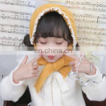Autumn and Winter New Girls Long Scarf Cute Twist Knitted Lace Children's Hairband Warm Wool Hat photo-3