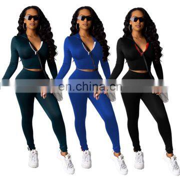 Custom logo women casual clothing with half zip up back stripe panels outfit two pieces sets