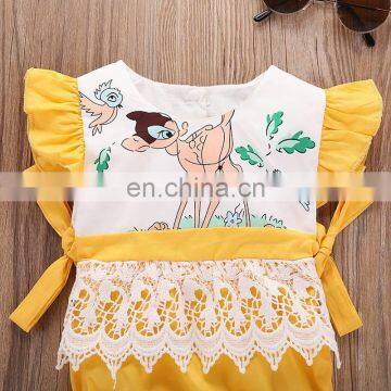 Free Ship Newborn Baby Girls Fairy Lace Yellow Romper Bow Deer Jumpsuit Sunsuit Outfit Cute Summer Clothes photo-3