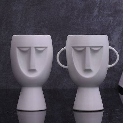 Matte White Modern Simple People Face With Ear Jingdezhen Ceramic Vase For Hotel Soft Decor