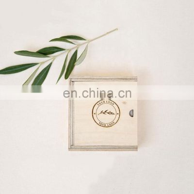 small square wooden carved wooden packaging box with sliding lid for gift