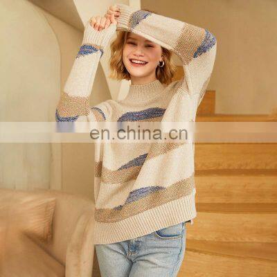 Women Oversized O Neck Designer Jacquard Raglan Sleeves Thick Cashmere Sweater photo-2